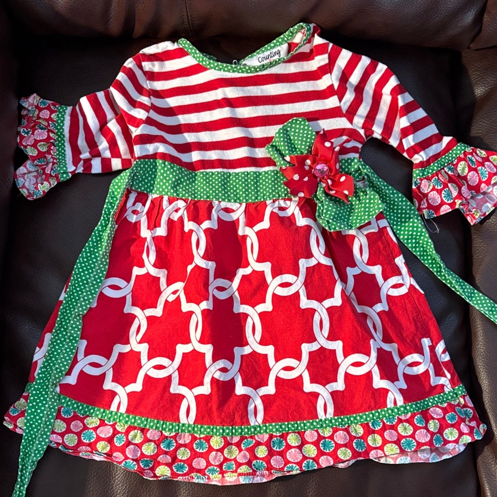 Red and Green Striped dress size 2T